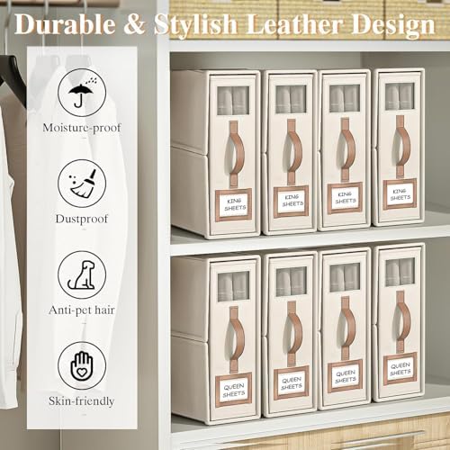 6 Pack Bed Sheets Organizers And Storage,Sheets Set Folder Keeper with Handle,Foldable Bedding Storage Box For Linen Closet,Duvet Cover(King Size-3.7 Gal,Beige)