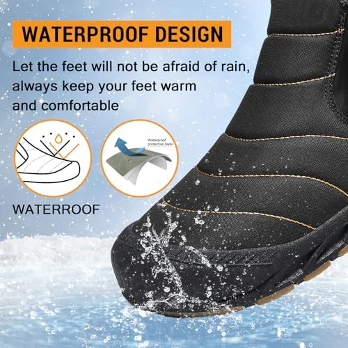 ziitop Snow Boots Mens Waterproof Winter Boots Fur Lined Warm Ankle Boots