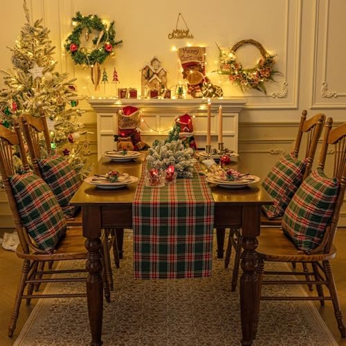 Softalker Christmas Checkered Tartan Table Runner, Green, 13 x 70 Inch