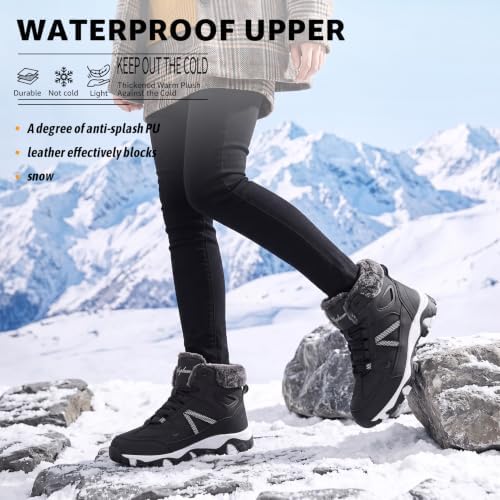 Littleplum Womens Snow Boots - Warm Fur Line Anti Slip Winter Short Boots Comfortable Lace Up Ankle Booties for Outdoor Hiking