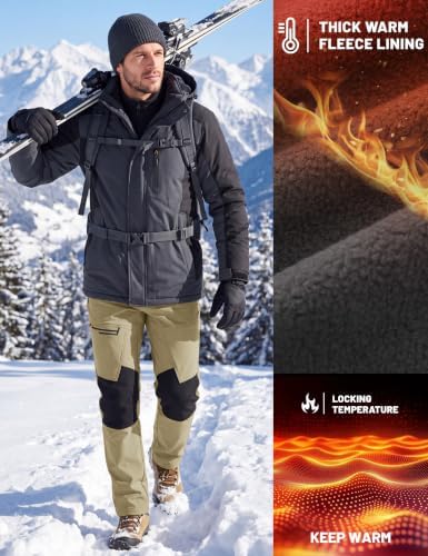 TACVASEN Men's Winter Snow Ski Pants Fleece Lined Waterproof Hiking Work
