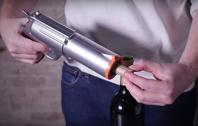 WineOvation Electric Gun Wine Opener (Blue) - Open your Wine Bottle fast and without hassle - Best Electronic Automatic Corkscrew for Gun Enthusiasts and Wine Lovers - Rechargeable Battery Operated