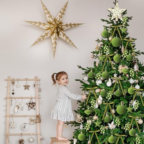 Hollowfly 95 PCS Velvet Christmas Tree Decor Set, Green