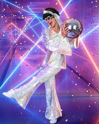 Jexine 70s Disco Outfit Women Sequin Sparkly Costume