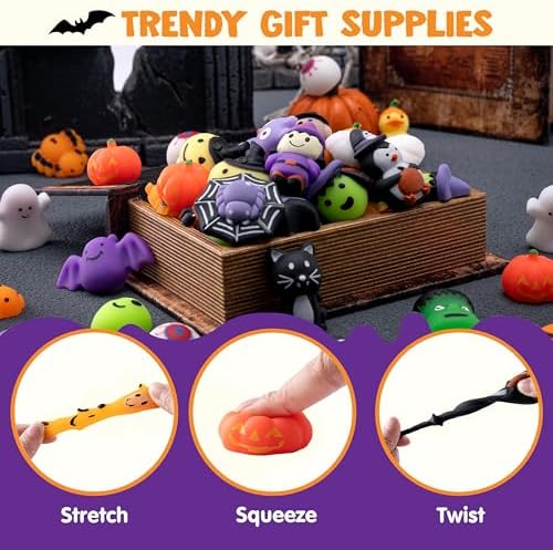 JOYIN 100 Pcs Halloween Mochi Squishy Toys for Kids Gift, Halloween Kawaii Sensory Stress Relief Toys for Halloween Party Favors Decor, Trick or Treats Classroom Prizes Goodie Bag Fillers