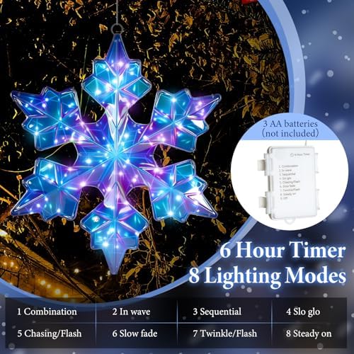 Nuanchu 2 Pcs 25" Large Pre-lit Christmas Snowflake Light Decoration, Laser