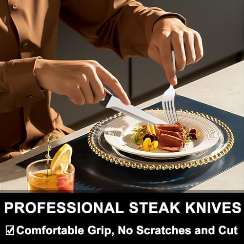 49-Piece Hammered Silverware Set with Organizer, Food-Grade Stainless Steel Flatware for 8, Cutlery Utensil Sets with Steak Knives, Rust-proof, Mirror Polished, Dishwasher Safe, Round Hammered