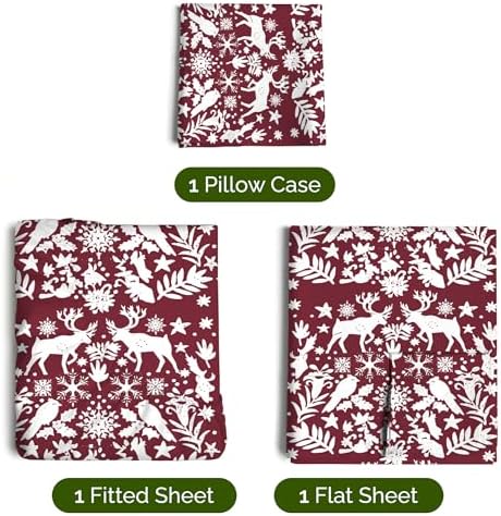 Christmas Sheet Set, Nordic, Holiday Xmas Bedding Set - Twin XL Size