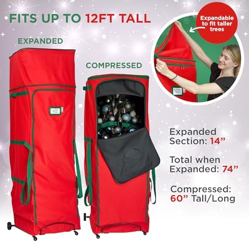 HOLDN' STORAGE Rolling Christmas Storage Bag - Fits Up to 12 Feet Artificial Trees, Heavy Duty 600D Extra Large Garland and Tree Bag With Wheels