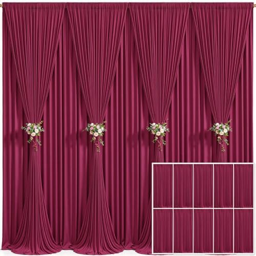10 Panels Burgundy Backdrop Curtain for Wedding Parties Wrinkle Free Maroon Photo Curtains Backdrop Drapes Fabric Decoration for Birthday Bridal Shower Ceremony 50ft(W) x 10ft(H)