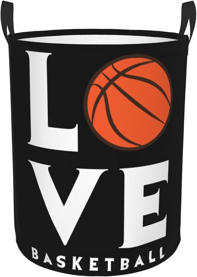 Love Basketball Laundry Hamper Laundry Basket Circular Hamper Dirty Clothes Storage with Handles