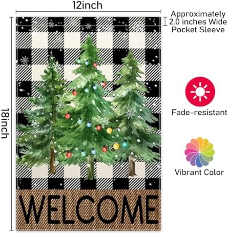 Christmas Trees Garden Flag 12x18 Inch Vertical Double Sided Welcome Christmas Winter Holiday Outside Decorations Burlap Yard Flag