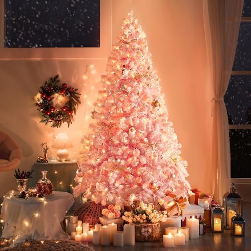 Yaheetech 6ft Pre-Lit Pink Artificial Christmas Tree with 250 Lights