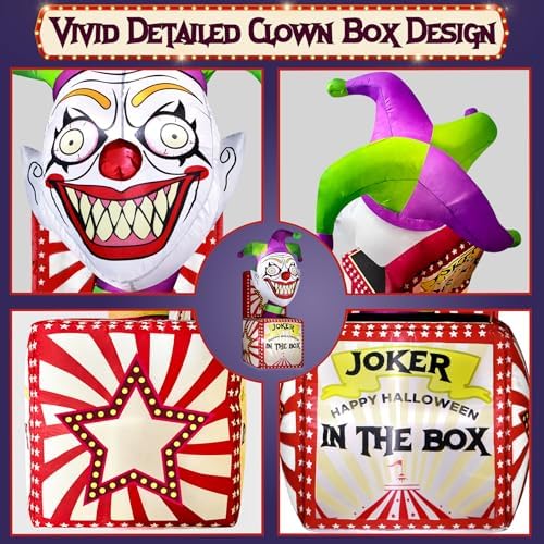zukakii 4FT Halloween Inflatables Clown Box with Bright LED Lights, Vivid Design Creepy Halloween Decorations Outdoor Spooky Blow Ups Yard Decoration blowups for Indoor Holiday Party Lawn