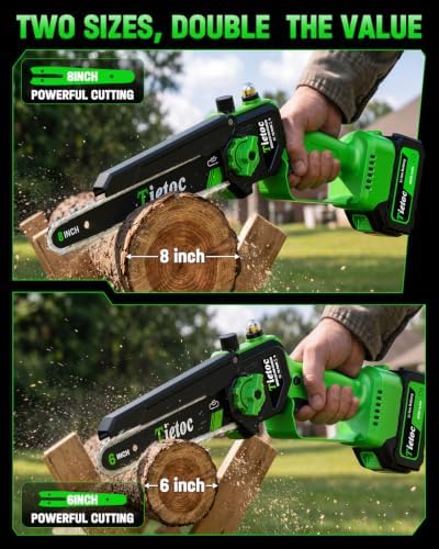 TIETOC 2-in-1 Brushless Pole Saw for Tree Trimming – 8/6" Mini Electric Chainsaw with 2×4000mAh Batteries, Auto Oiling, Tool-Free Adjustment,Cordless Battery Powered Saw for Home Garden Branch Cutting