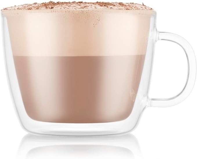 Bodum 15oz Double Wall Latte Mug, High-Heat Borosilicate Glass, Set of 2, Clear (Pack of 4)