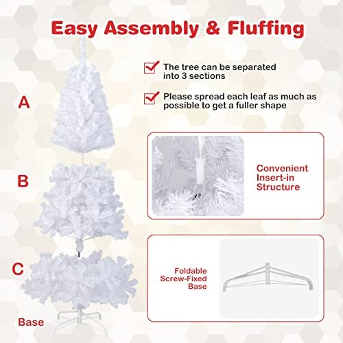 7Ft Artificial White Christmas Tree, Pine Tree with Solid Metal Legs & Pine Needles, Ideal for Indoor & Outdoor Home, Office, Holiday Decoration