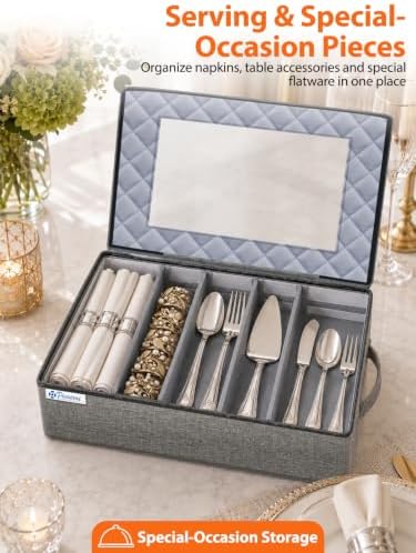 punemi Hard Shell Silverware Storage Box, Flatware Organizer, 2 Pack, Gray