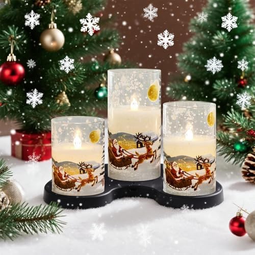 Santa Claus Glass Flameless Candles Rechargeable Battery Operated