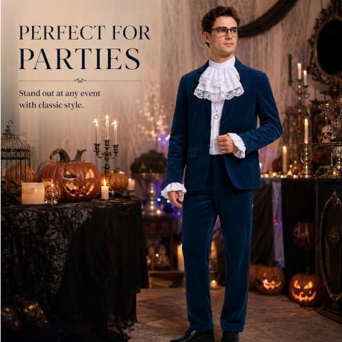 7PCS 60s Spy Swinger Costume Men Blue Velvet Suit for Halloween Cosplay