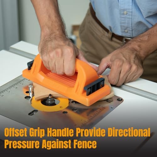 POWERTEC Grab Push Block with Retractable Holder, Anti-Slip Pad & Offset Handle for Improves Control. Ideal for Table Saws, Router Tables, Band Saws, Jointers & Fence Systems (71794)