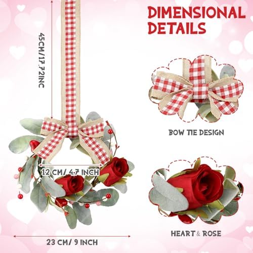 Syhood 2 Pcs 9 Inch Mini Valentine's Day Red Rose Wreaths
