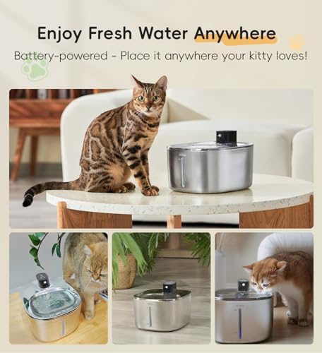 Cat Water Fountain Stainless Steel, 138fl.oz / 4.1L Cordless Cat Fountain