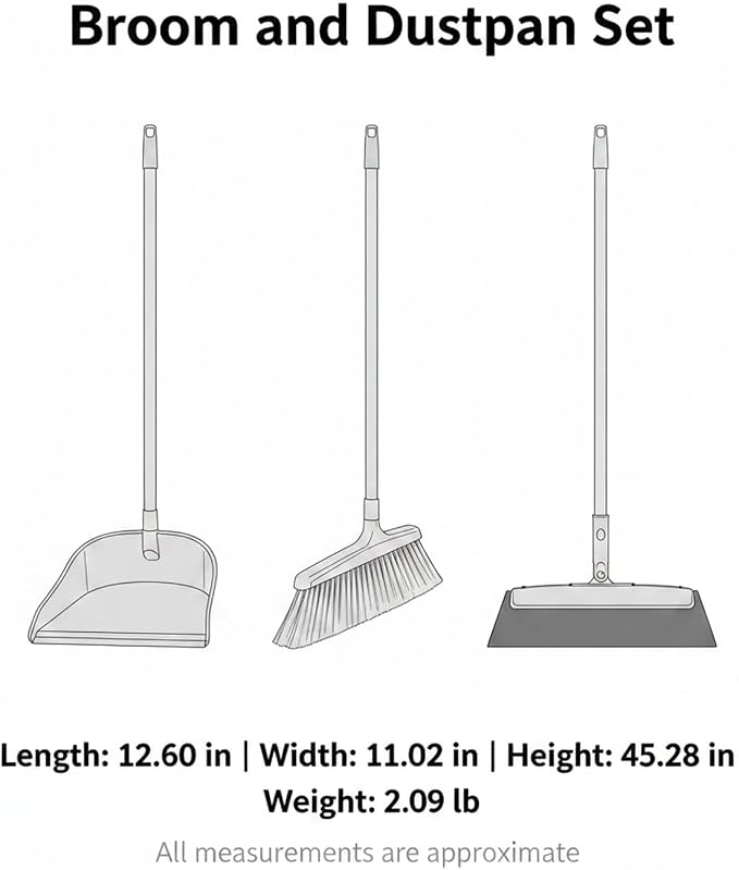 Broom and Dustpan Set with Standing Storage, Interlocking Sweep Kit with Cleaning Edge for Home Cleaning