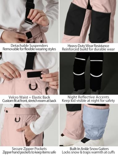 GSOU SNOW Kids Baggy Snowboard Pants Ski Bibs Girl Boy Waterproof Insulated
