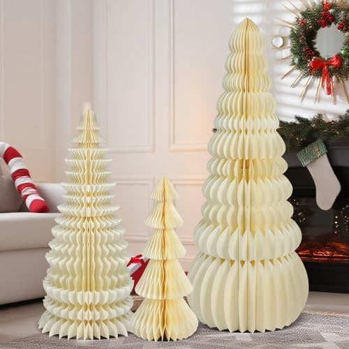 3 Pcs Large Honeycomb Christmas Tree,Classic,White