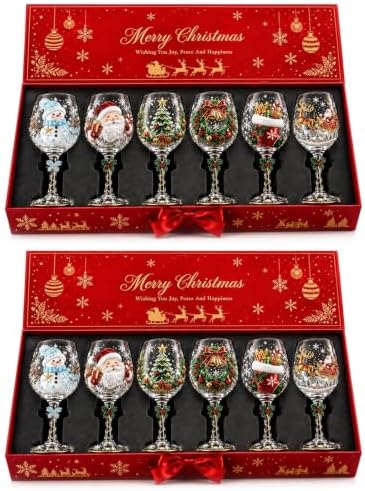 Christmas 3D Wine Glass Collection Gift Box Set, 3D Christmas Wine Glasses,Raised Holiday Goblet with Snowflake Decor,Festive Glassware,Holiday Party Decor,Wines & Cocktails,Table Decor (12pcs)