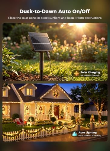 4 Pack 400LED Solar Christmas Lights Outdoor Waterproof, Warm White 160 FT