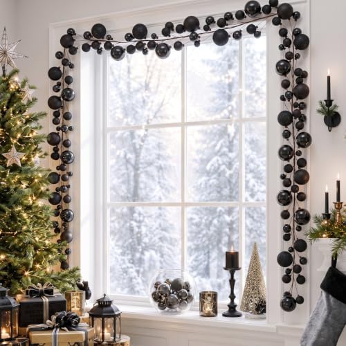 2 Pcs 6 ft Christmas Ball Ornament Garland, Black