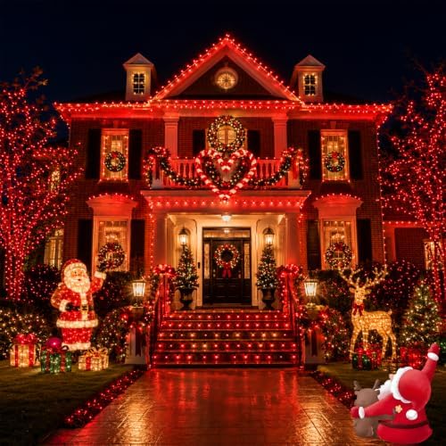 OZS Connectable 2-Pack 164Ft 400LED Christmas String Lights, Red