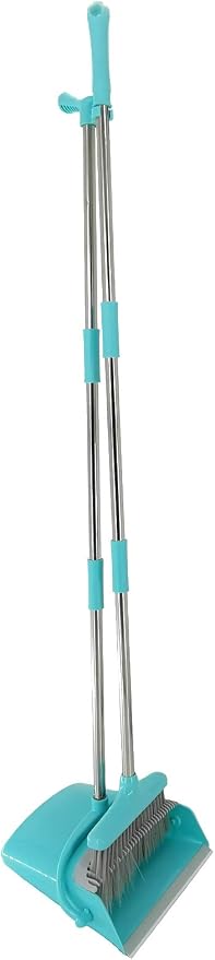 Housekeeping Broom and Dustpan Sets for Parent-Child, Lightweight Upright Standing Dustpan with Broom for House Sweeping, Light Blue