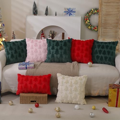 DFXSZ Christmas Tree Pillow Covers 18x18 Set of 2 Christmas Decor Greenstar