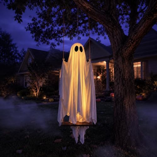 5FT Large Outdoor Halloween Decorations Swing Hanging Ghost for Porch, Yard