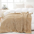 Puncuntex Beige Throw Blanket 90"×90" inches Fuzzy 3D Jacquard Decorative