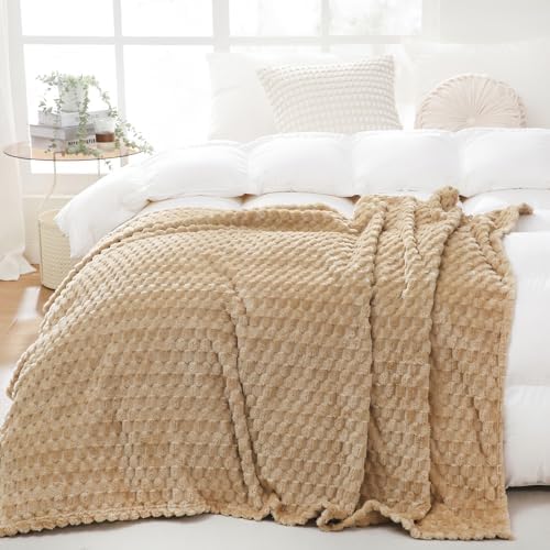 Puncuntex Beige Throw Blanket 60"×80" inches Fuzzy 3D Jacquard Decorative