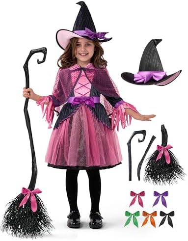 Spooktacular Creations Child Girl Orange Purple Witch Costume, Toddler Witch Outfit Set for Kids Halloween Dress Up Parties