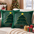 Softalker Green Christmas Pillow Covers 18x18 Set of 2, Winter Home Decor