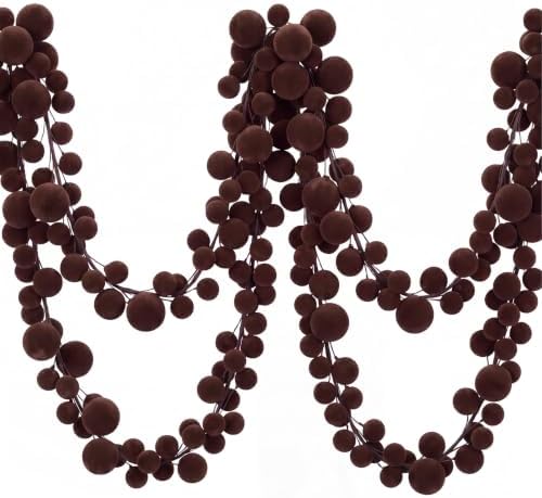 2 Pcs 9 ft Brown Velvet Christmas Ball Ornament Garland