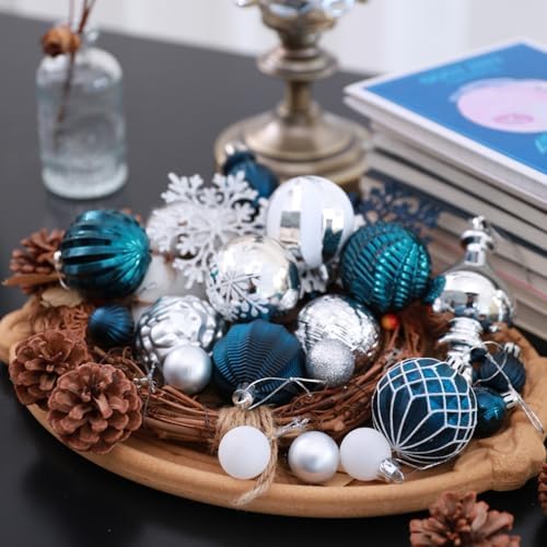 HipTree 116ct 1.18-6.5"Silver Blue Christmas Tree Ornaments Decorations Set