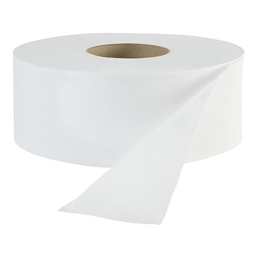 Boardwalk 1-Ply Recycled 9' JRT Fr. Jumbo Roll Toilet Paper, 12-Pack, White, Septic Safe, Compatible with Most Dispensers, Embossed Bath Tissue, 3.3" x 2,000Ft,