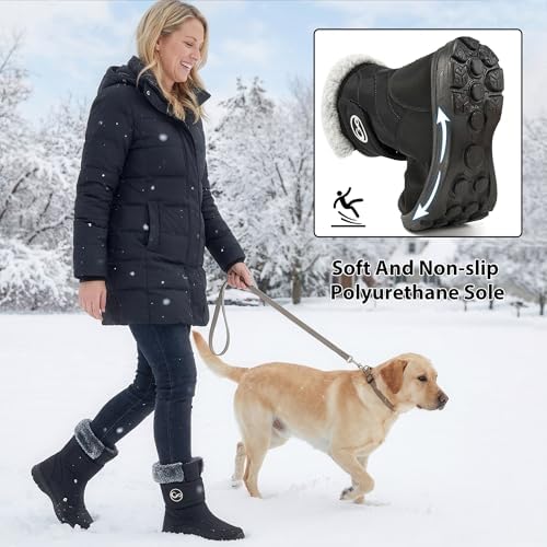 Almusen Snow Boots for Womens Winter Shoes: Warm Fur Lining Mid Calf Boots Women Anti Slip Waterproof Hook Loop Comfortable Outdoor Boot