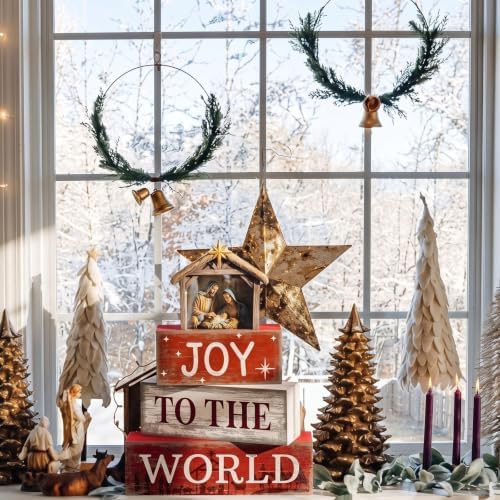 Moucuny 4 Pcs Nativity Christmas Table Decoration for Home Religious Blocks