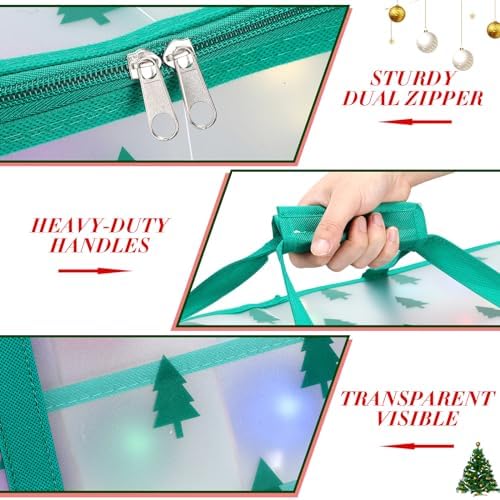 Hosuly 2 Pcs Plastic Christmas Ornaments Storage Box with Dividers, Zippers, 8 Trays,128 Slots, Christmas Storage Containers Xmas Ornaments Organizer for Holiday Balls Ornaments(Christmas Tree)