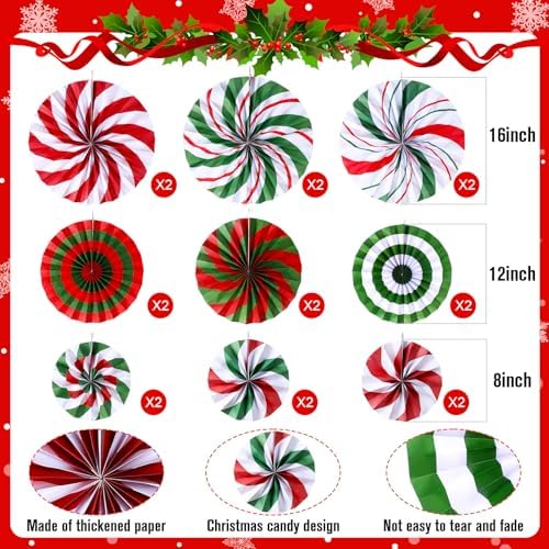 Outus 27 Pcs Peppermint Paper Fans Christmas Decor Fresh