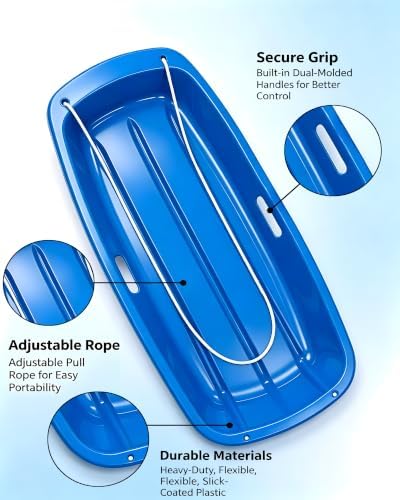 Snow Sled for Kids and Adult, Toboggan Sled with Plastic Cold-Resistant 35"