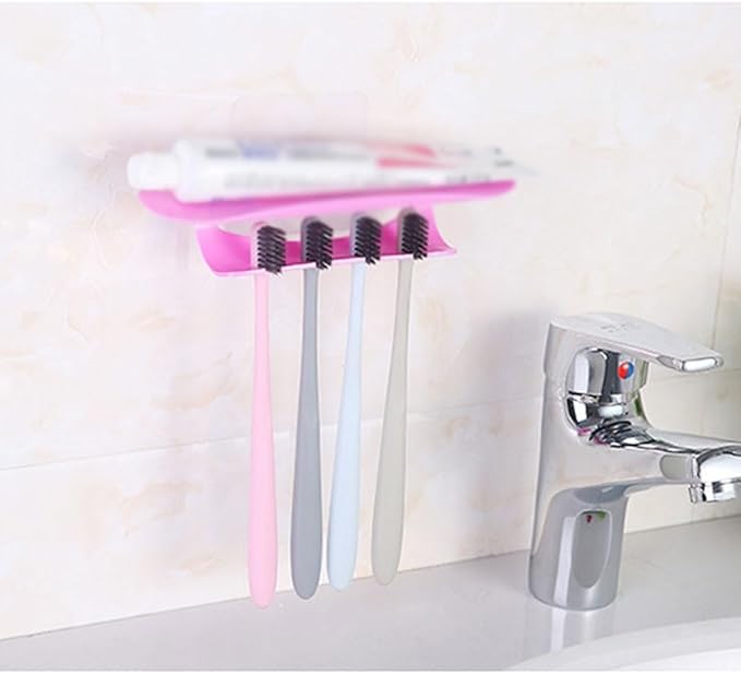 Toothbrush Rack Hanging Toothbrush Holder without Punching Toothpaste Holder Blue Pink Storage Rack Suitable for Bathroom and Kitchen Bathroom Toothbrush Holder(B), S18cm